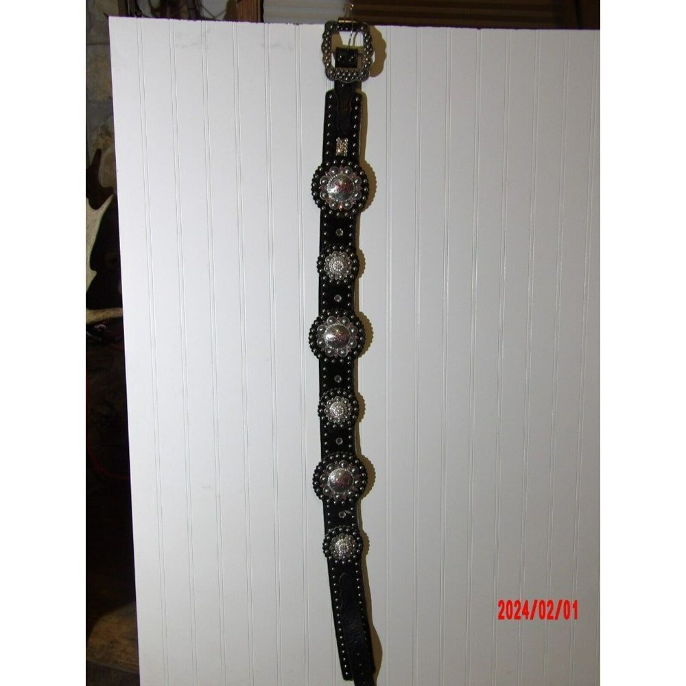 Western Beautiful Black and‎ Silver Leather Concho Belt Cancer Free Ribbon - Picture 15 of 15